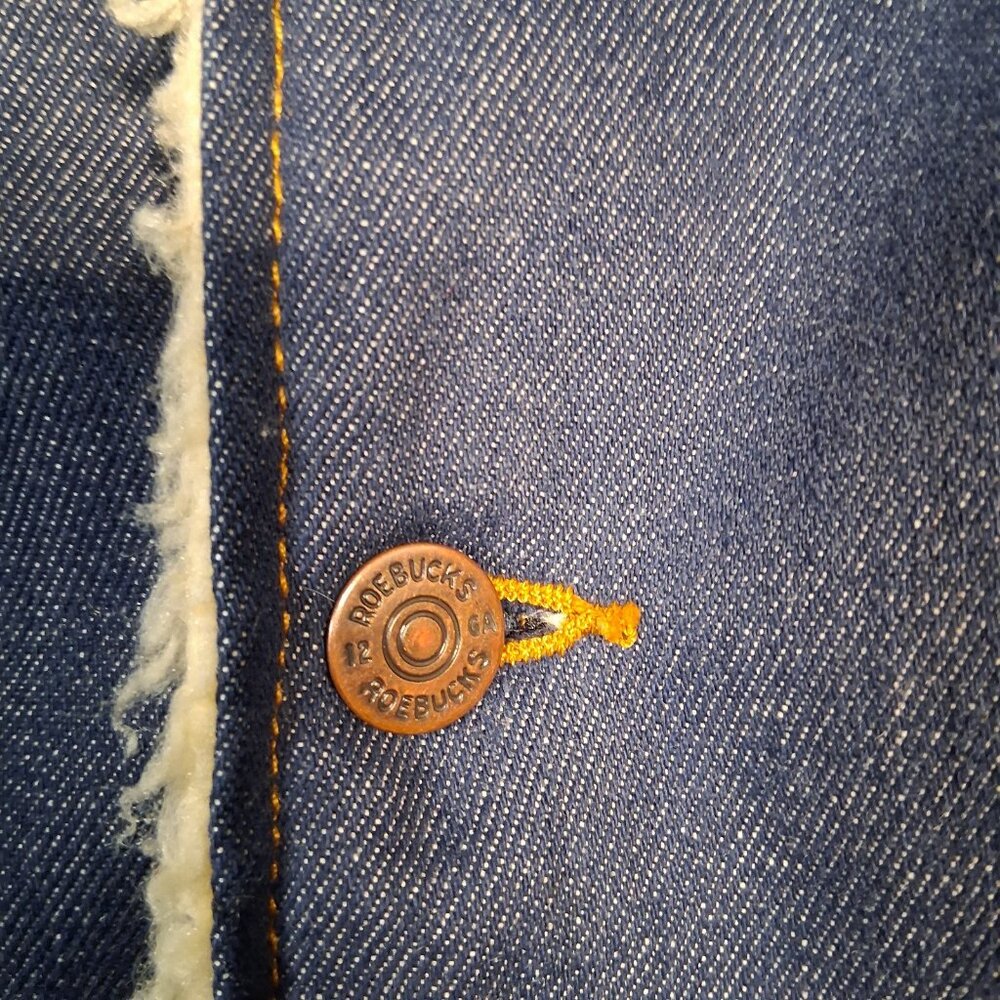 Vintage Sears Roebucks Denim Trucker Jean Jacket Men 46 R Sherpa Lined Blue - Picture 11 of 16